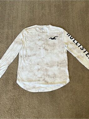 Hollister Acid Wash Long Sleeve Tee White Logo Sleeve Y2K Streetwear Size S 🔥